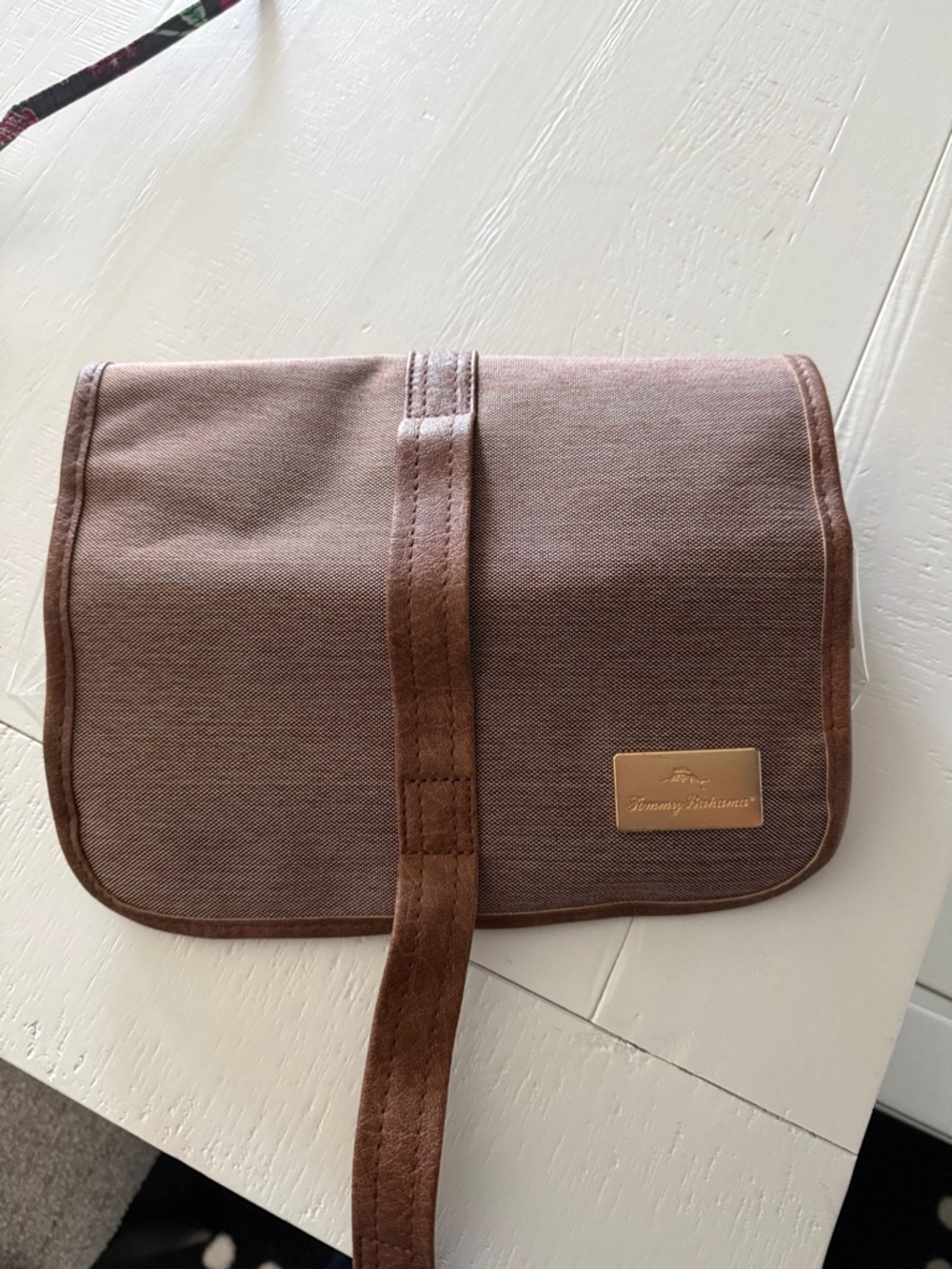 Tommy Bahama Brown Canvas Men's Toiletry Organizer with Leather Trim